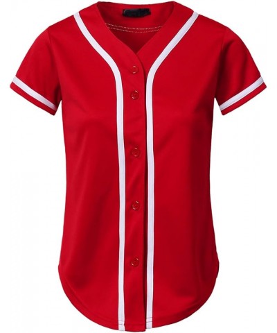 Women's Baseball Jersey Button Down Short Sleeve Shirts Red/White $9.90 Blouses