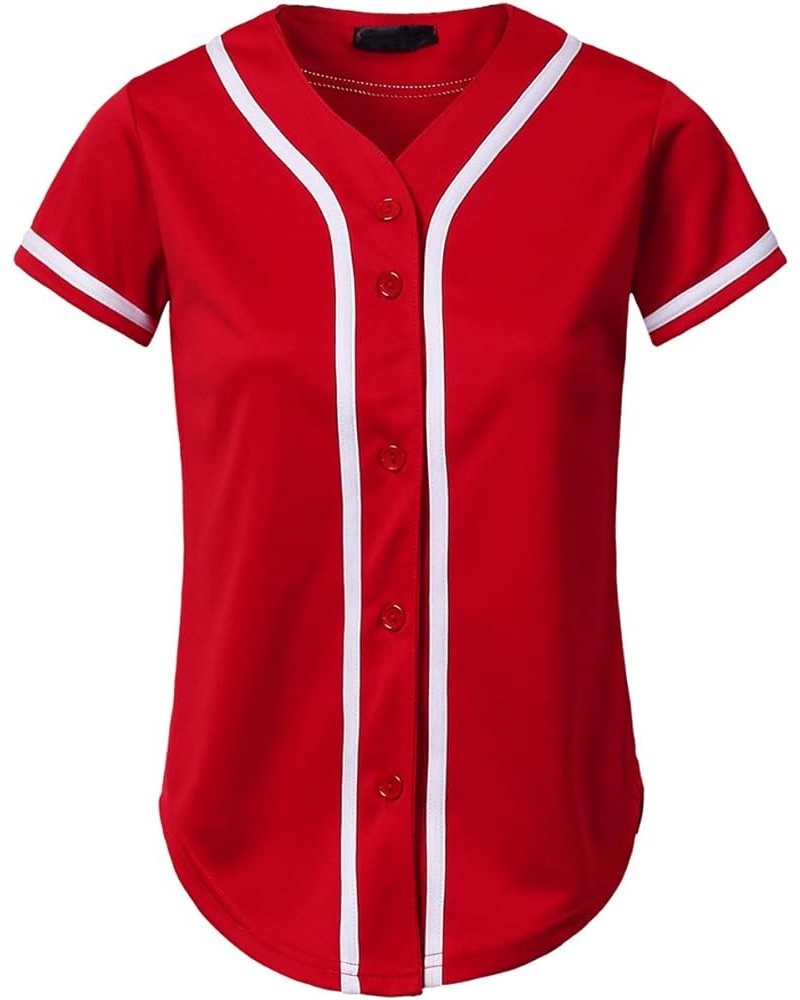 Women's Baseball Jersey Button Down Short Sleeve Shirts Red/White $9.90 Blouses