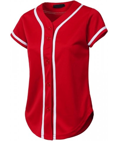 Women's Baseball Jersey Button Down Short Sleeve Shirts Red/White $9.90 Blouses