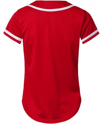 Women's Baseball Jersey Button Down Short Sleeve Shirts Red/White $9.90 Blouses