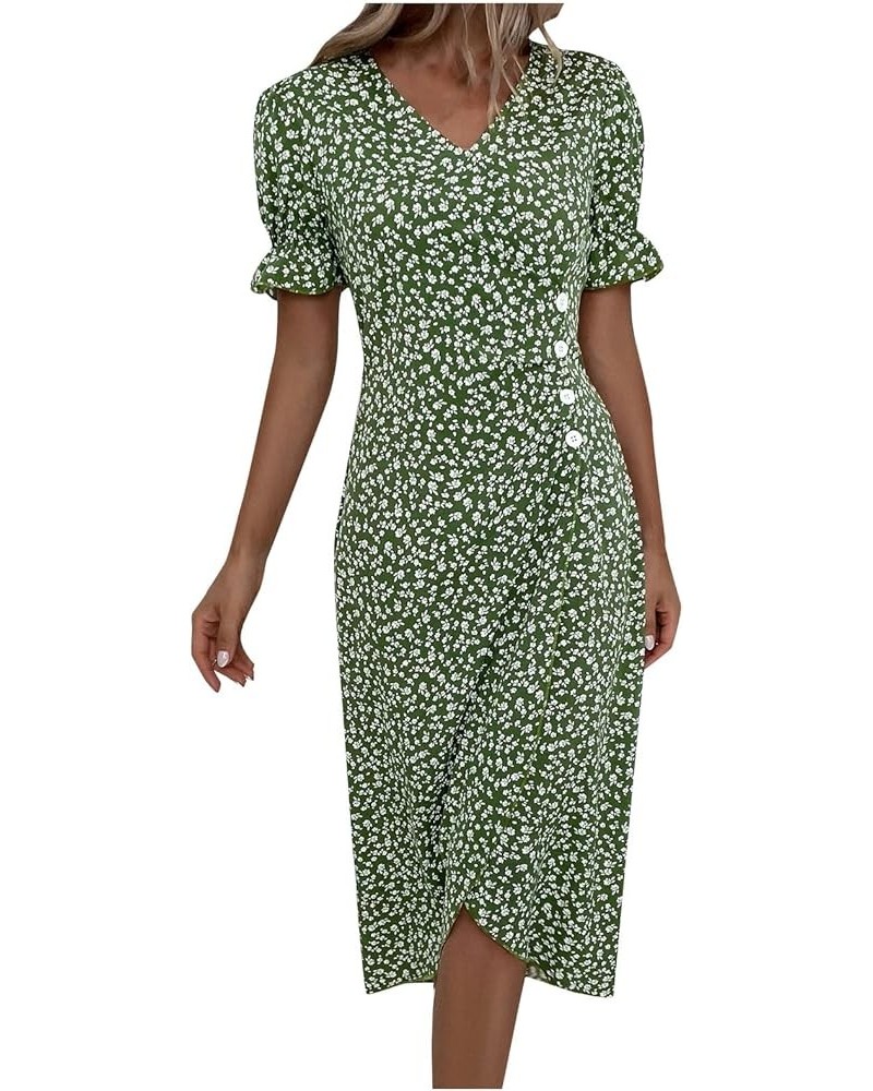 Maxi Dress for Women Plus Size Elegant Floral Print Short Sleeve Long Dress Casual O Neck Empire Waist Dress B01green $10.32 ...