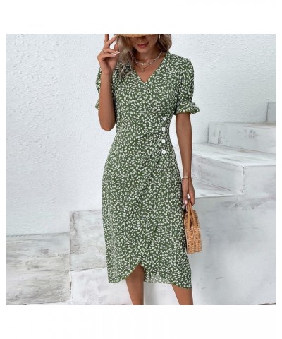 Maxi Dress for Women Plus Size Elegant Floral Print Short Sleeve Long Dress Casual O Neck Empire Waist Dress B01green $10.32 ...