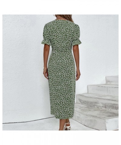 Maxi Dress for Women Plus Size Elegant Floral Print Short Sleeve Long Dress Casual O Neck Empire Waist Dress B01green $10.32 ...