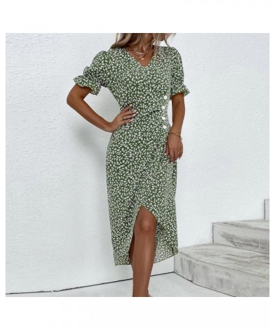 Maxi Dress for Women Plus Size Elegant Floral Print Short Sleeve Long Dress Casual O Neck Empire Waist Dress B01green $10.32 ...