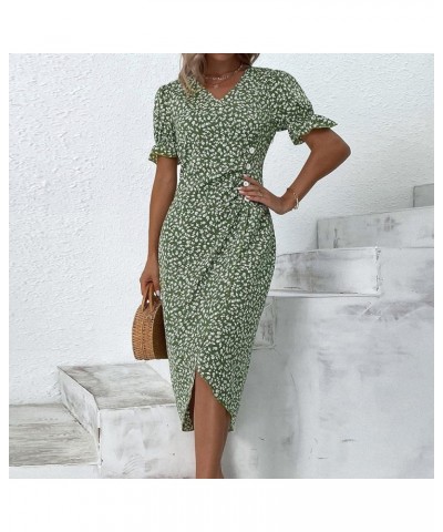 Maxi Dress for Women Plus Size Elegant Floral Print Short Sleeve Long Dress Casual O Neck Empire Waist Dress B01green $10.32 ...