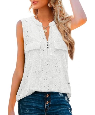 Women's V-Neck Casual Tunic Tank Tops Zipper Sleeveless Blouse Shirt A-white $13.34 Tanks