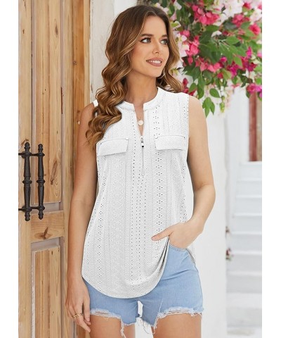 Women's V-Neck Casual Tunic Tank Tops Zipper Sleeveless Blouse Shirt A-white $13.34 Tanks