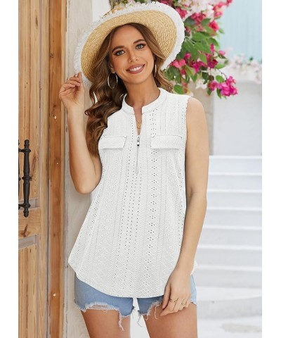 Women's V-Neck Casual Tunic Tank Tops Zipper Sleeveless Blouse Shirt A-white $13.34 Tanks