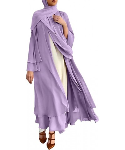 Women Chiffon Muslim Dress Islamic Abaya Dubai Robe Middle East Prayer Dress Open Front Flowy Maxi Cardigan Dress Purple1 $12...