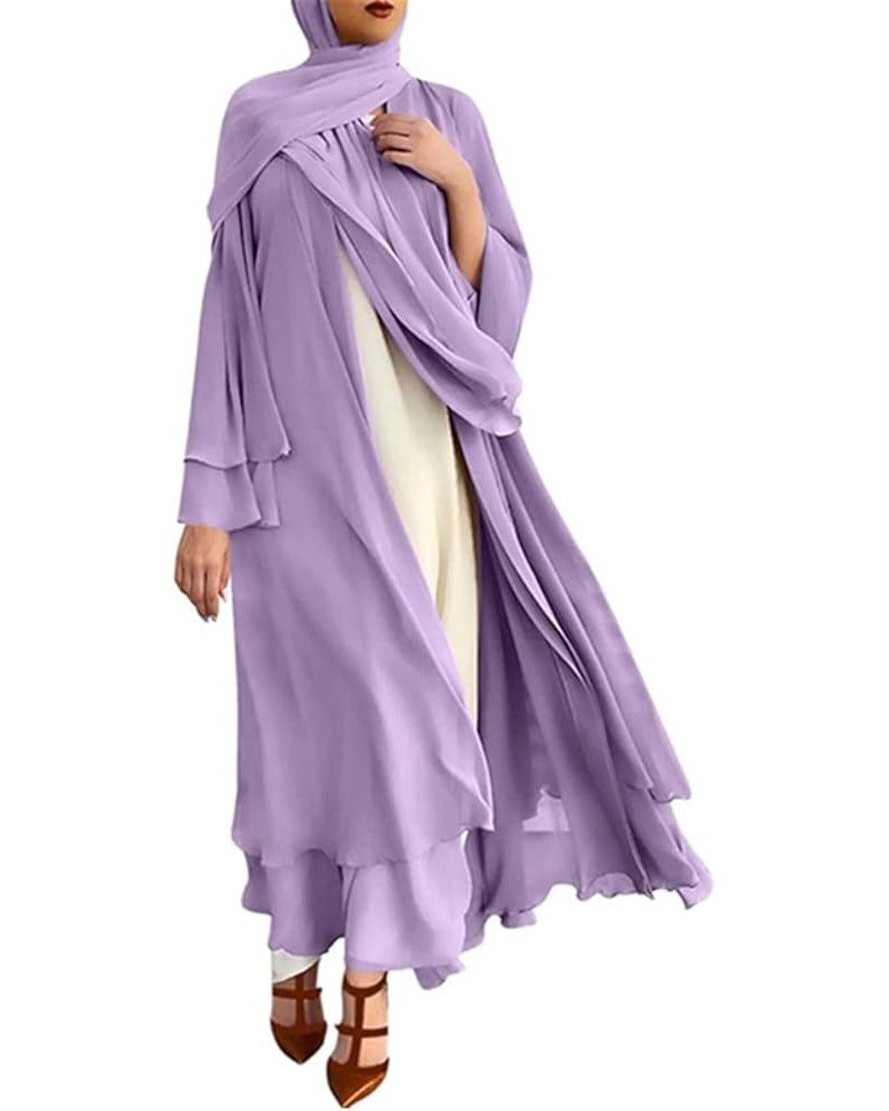 Women Chiffon Muslim Dress Islamic Abaya Dubai Robe Middle East Prayer Dress Open Front Flowy Maxi Cardigan Dress Purple1 $12...