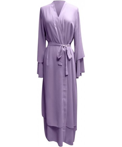 Women Chiffon Muslim Dress Islamic Abaya Dubai Robe Middle East Prayer Dress Open Front Flowy Maxi Cardigan Dress Purple1 $12...