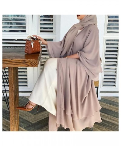 Women Chiffon Muslim Dress Islamic Abaya Dubai Robe Middle East Prayer Dress Open Front Flowy Maxi Cardigan Dress Purple1 $12...