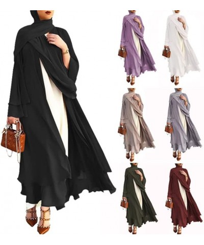 Women Chiffon Muslim Dress Islamic Abaya Dubai Robe Middle East Prayer Dress Open Front Flowy Maxi Cardigan Dress Purple1 $12...