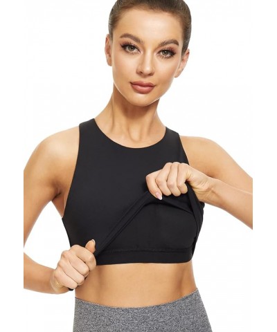 High Neck Sport Bra for Women Crop Padded Racerback Tank Workout Tops Built in Bra Running Yoga Gym 2-3 Pack 2 Pack-black/Gre...