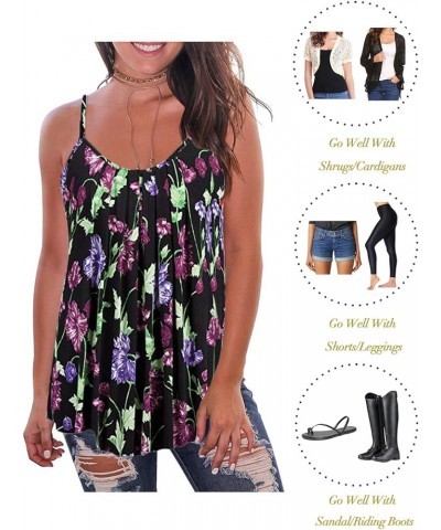 Print Long Vest,Flowy Tank Top for Women,Loose Cami,Pleated Dressy Swing Spaghetti Strap Camisole Black Flower 2 $14.26 Tanks