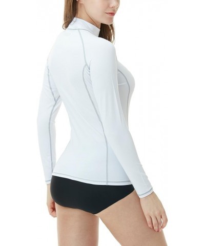 Women's UPF 50+ Rash Guard Long Sleeve, Water Beach Surf Swim Shirts, UV/Sun Protection Swimwear Basic Print White & Light Gr...