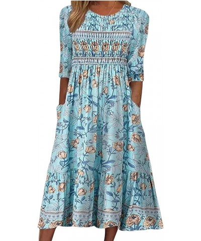 Womens Boho Floral Short Sleeve Crewneck Midi Dress Summer Casual Ethnic Long Beach Dress with Pockets 4 $16.80 Dresses