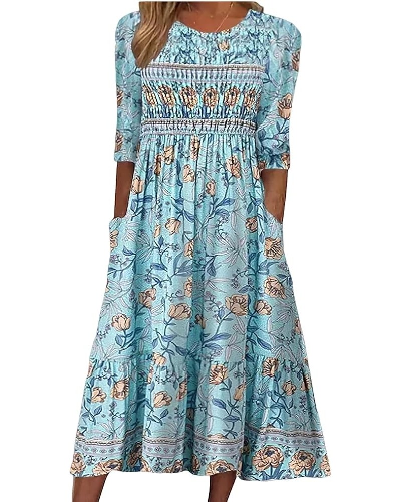 Womens Boho Floral Short Sleeve Crewneck Midi Dress Summer Casual Ethnic Long Beach Dress with Pockets 4 $16.80 Dresses