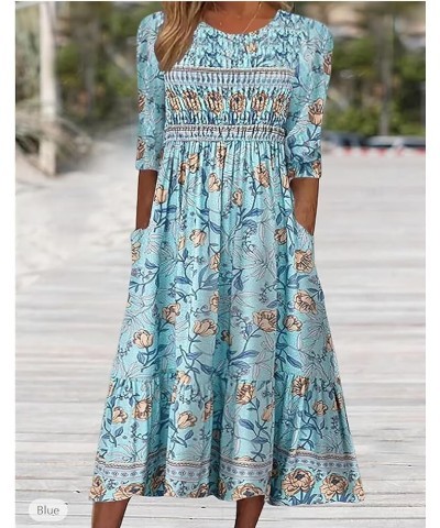 Womens Boho Floral Short Sleeve Crewneck Midi Dress Summer Casual Ethnic Long Beach Dress with Pockets 4 $16.80 Dresses