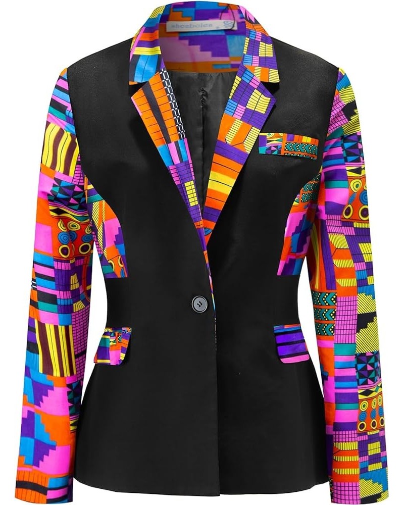 Women African Print Coat Notched Lapel Pocket Blazer Jacket G $27.19 Jackets