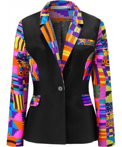 Women African Print Coat Notched Lapel Pocket Blazer Jacket G $27.19 Jackets