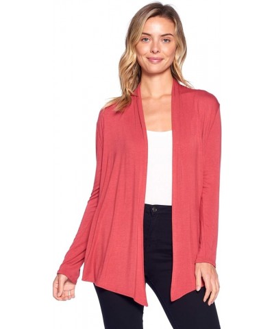 Basic Long Sleeve Open Front Cardigan (S-XXXL) - Made in USA Brick $12.42 Sweaters