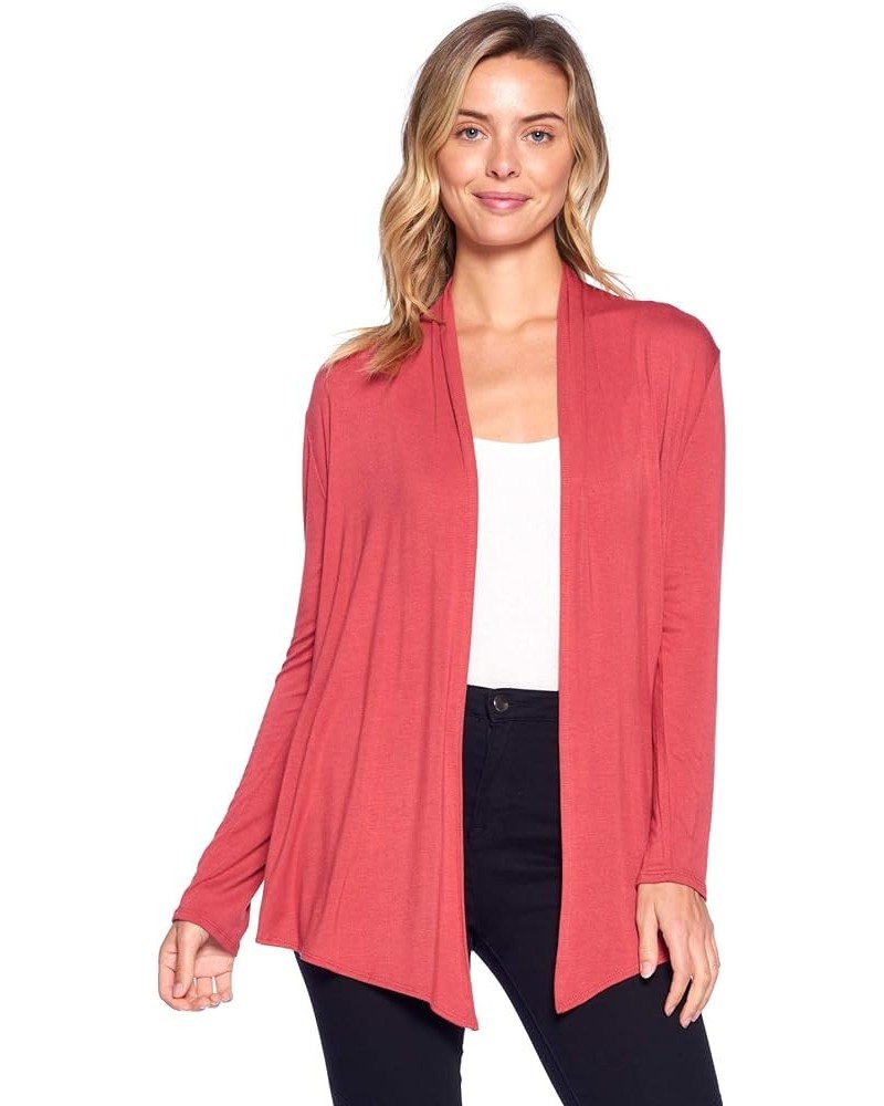 Basic Long Sleeve Open Front Cardigan (S-XXXL) - Made in USA Brick $12.42 Sweaters