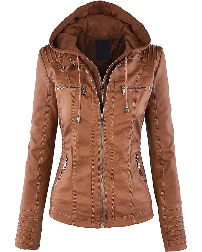 Women's Faux Leather Motorcyle Biker Jacket with Removable Hoodie Wjc663_camel $25.62 Hoodies & Sweatshirts