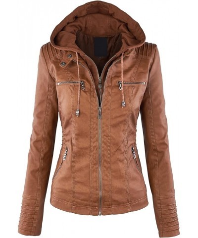 Women's Faux Leather Motorcyle Biker Jacket with Removable Hoodie Wjc663_camel $25.62 Hoodies & Sweatshirts