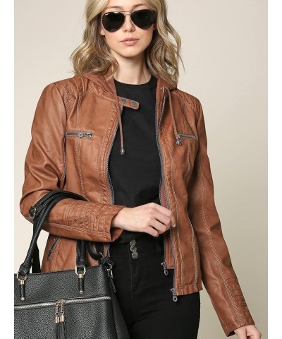 Women's Faux Leather Motorcyle Biker Jacket with Removable Hoodie Wjc663_camel $25.62 Hoodies & Sweatshirts