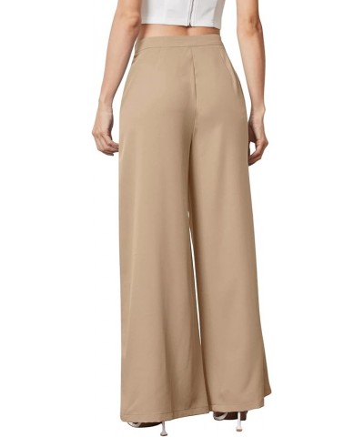 Women's Classy High Waist Double Breasted Wide Leg Regular Fit Pants with Hide Zipper Pure Apricot $17.15 Pants