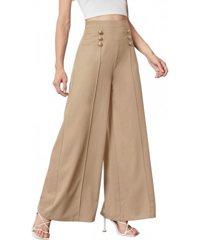 Women's Classy High Waist Double Breasted Wide Leg Regular Fit Pants with Hide Zipper Pure Apricot $17.15 Pants