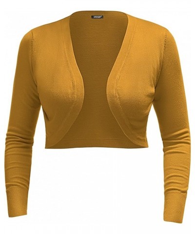 Women's Cropped Cardigan Bolero Shrug Open Front Sweater Long Sleeve S-1X Mustard $15.11 Sweaters