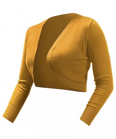 Women's Cropped Cardigan Bolero Shrug Open Front Sweater Long Sleeve S-1X Mustard $15.11 Sweaters