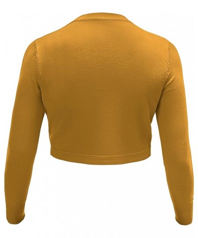 Women's Cropped Cardigan Bolero Shrug Open Front Sweater Long Sleeve S-1X Mustard $15.11 Sweaters