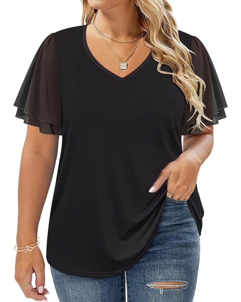 Plus Size Tops for Women Short Sleeve Tee Solid Crewneck/V Neck Tunic Loose Fit Tshirts Summer Blouse XL-5XL A306o-black $17....