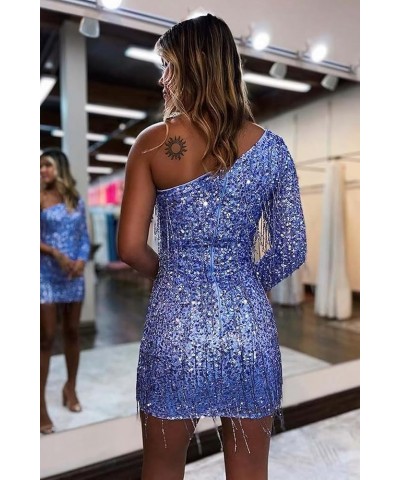 One Shoulder Homecoming Dresses for Teens Sequin Short Cocktail Dress with Fringe Tight Prom Ballgown Rose Gold $28.61 Dresses