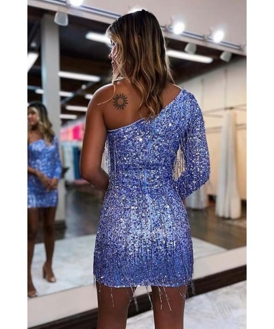 One Shoulder Homecoming Dresses for Teens Sequin Short Cocktail Dress with Fringe Tight Prom Ballgown Rose Gold $28.61 Dresses