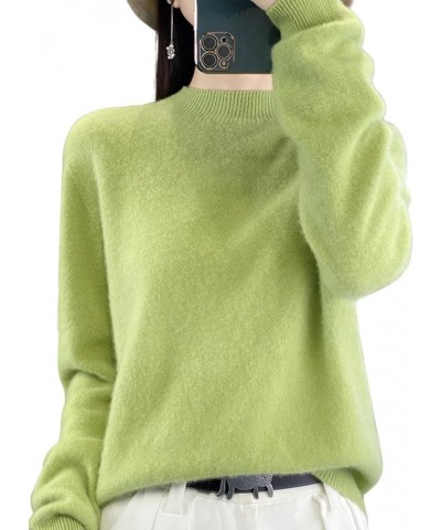 Women's Round Neck Long Sleeve Cashmere Sweater, Soft Cozy Pullover Warm Knit Fabric Half-Neck Light Green $13.05 Sweaters