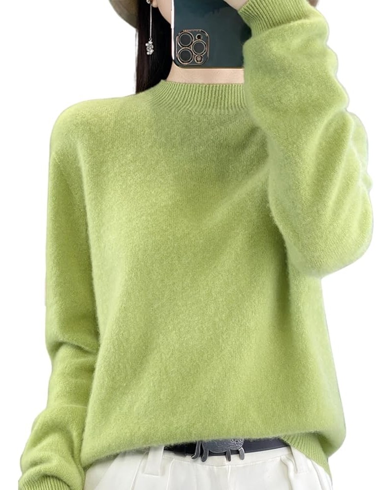 Women's Round Neck Long Sleeve Cashmere Sweater, Soft Cozy Pullover Warm Knit Fabric Half-Neck Light Green $13.05 Sweaters