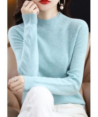 Women's Round Neck Long Sleeve Cashmere Sweater, Soft Cozy Pullover Warm Knit Fabric Half-Neck Light Green $13.05 Sweaters