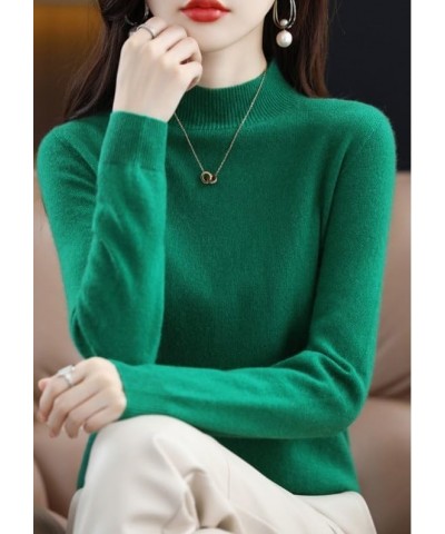 Women's Round Neck Long Sleeve Cashmere Sweater, Soft Cozy Pullover Warm Knit Fabric Half-Neck Light Green $13.05 Sweaters