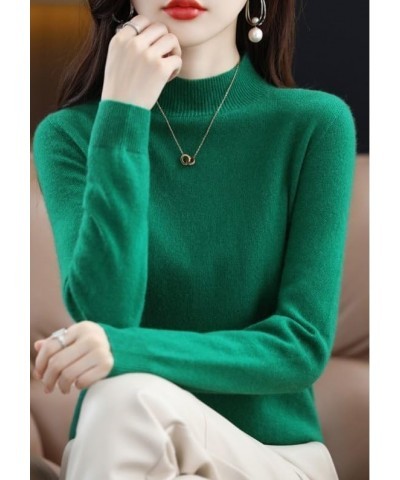 Women's Round Neck Long Sleeve Cashmere Sweater, Soft Cozy Pullover Warm Knit Fabric Half-Neck Light Green $13.05 Sweaters