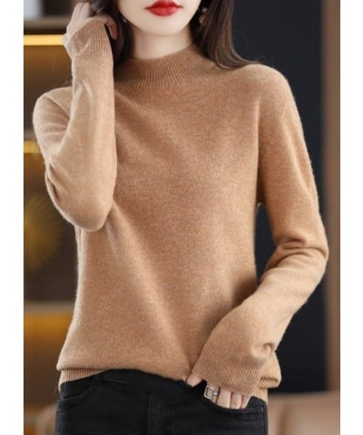 Women's Round Neck Long Sleeve Cashmere Sweater, Soft Cozy Pullover Warm Knit Fabric Half-Neck Light Green $13.05 Sweaters