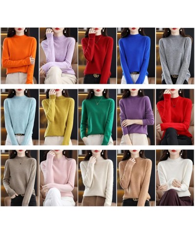 Women's Round Neck Long Sleeve Cashmere Sweater, Soft Cozy Pullover Warm Knit Fabric Half-Neck Light Green $13.05 Sweaters