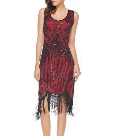 xs-4xl Women's Roaring 20s V-Neck Gatsby Dresses- Vintage Inpired Sequin Beaded Flapper Dresses Red $18.49 Dresses