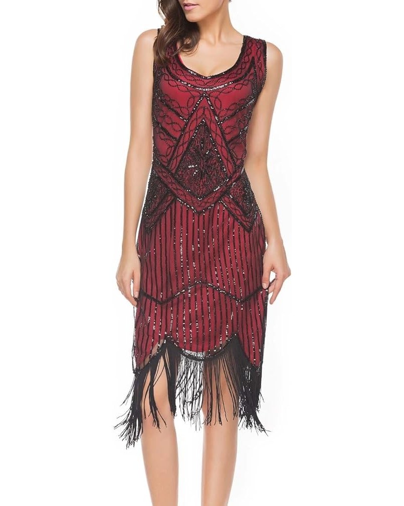 xs-4xl Women's Roaring 20s V-Neck Gatsby Dresses- Vintage Inpired Sequin Beaded Flapper Dresses Red $18.49 Dresses