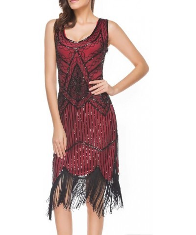 xs-4xl Women's Roaring 20s V-Neck Gatsby Dresses- Vintage Inpired Sequin Beaded Flapper Dresses Red $18.49 Dresses