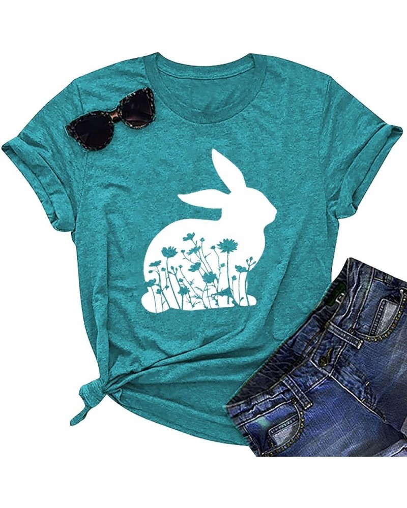 Happy Easter Shirts for Women Easter Bunny T-Shirt Rabbit Graphic Tees Easter Egg Holiday Shirt Tops Sky Blue-2 $11.27 T-Shirts