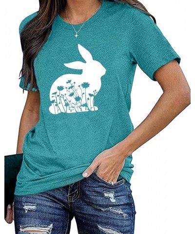 Happy Easter Shirts for Women Easter Bunny T-Shirt Rabbit Graphic Tees Easter Egg Holiday Shirt Tops Sky Blue-2 $11.27 T-Shirts